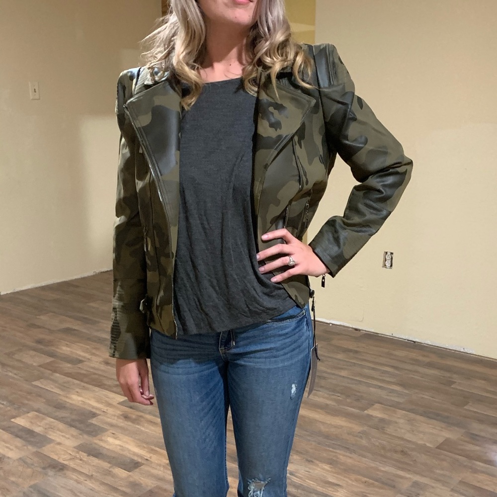 Faux leather camo moto jacket